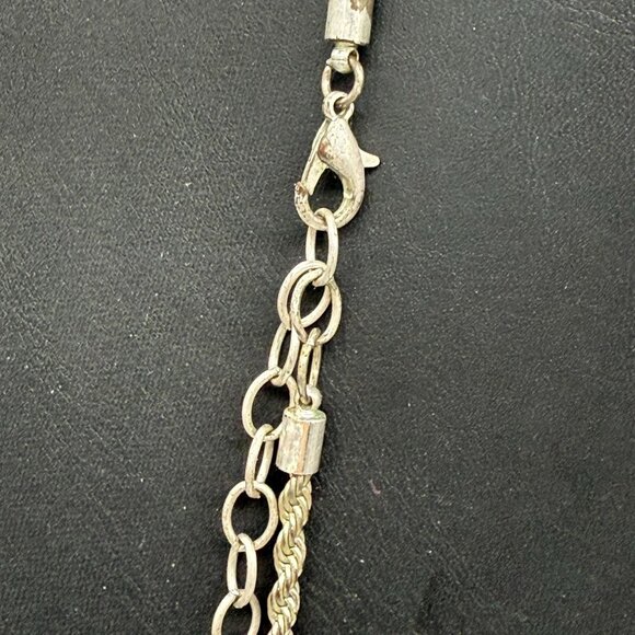 Twist Rope Chain Tassel Lariat Necklace Silver Tone Chic Elegant Minimalist - Picture 5 of 7